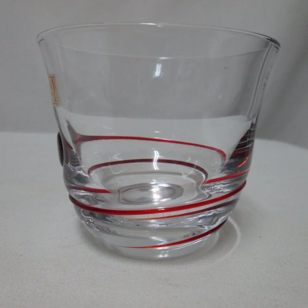 Duiske Kilkenny Irish hand cut glass red swirl votive candle holders Set 2 NEW